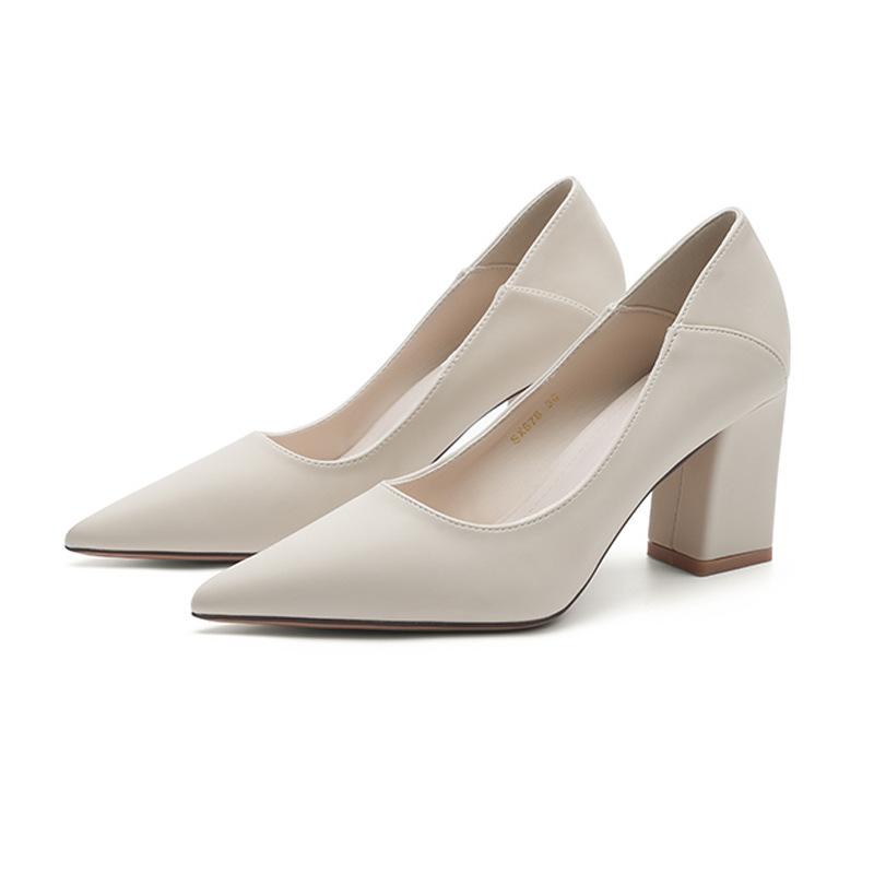 

Остроносые туфли-лодочки на толстом каблуке для женщин, осенняя новинка, два способа носки, для профессиональной работы, для банкета, женские туфли 40 бежевый