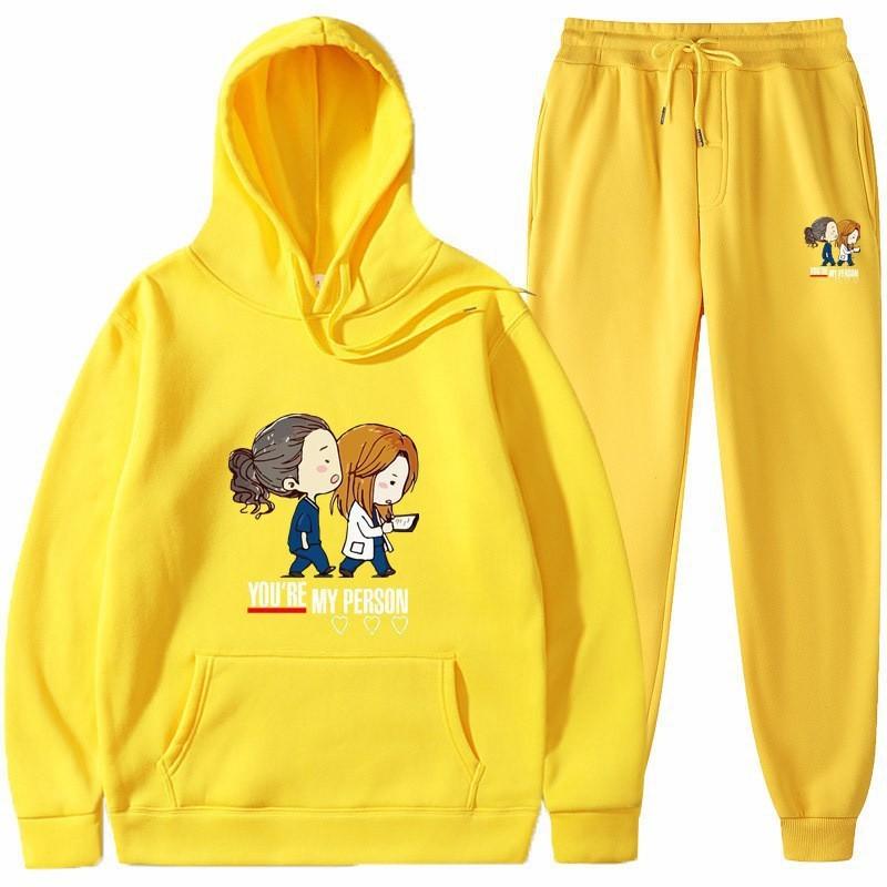 Men Women Hoodie Sweatpants Set Fleece Lined Tracksuit Casual Sportswear Winter