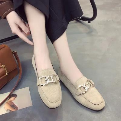 Mode Heißer Verkauf Schuhe für Damen Slipper Damen Ballerinas Herbst Eckige Zehenpartie Wildleder Metalldekoration Weiche Sohle Leichte Lässige Bequeme Schuhe