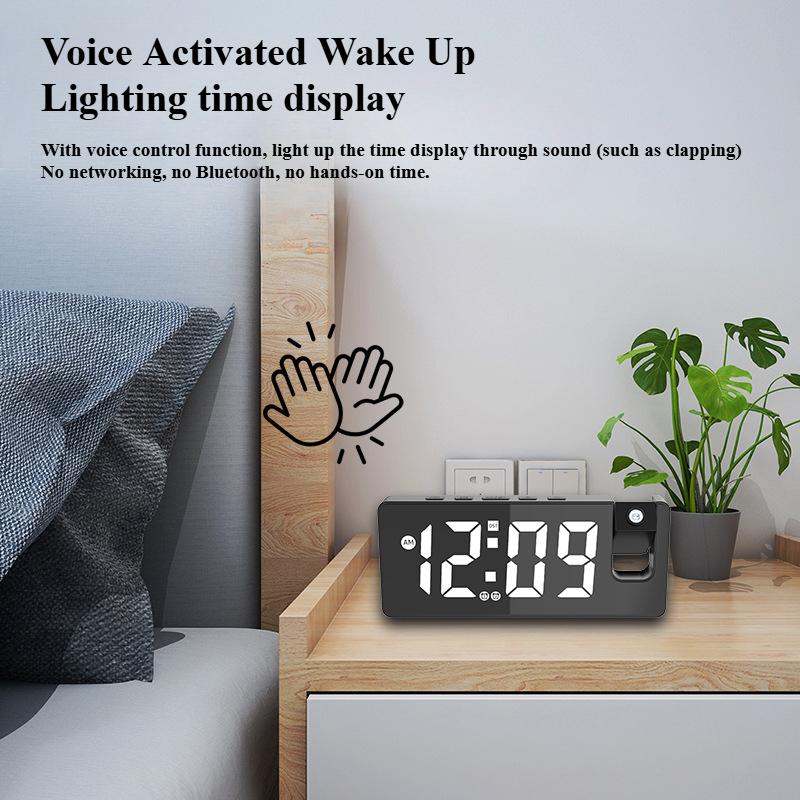 Multifunctional projection alarm clock USB charging large screen digital display LED mirror clock electronic digital clock