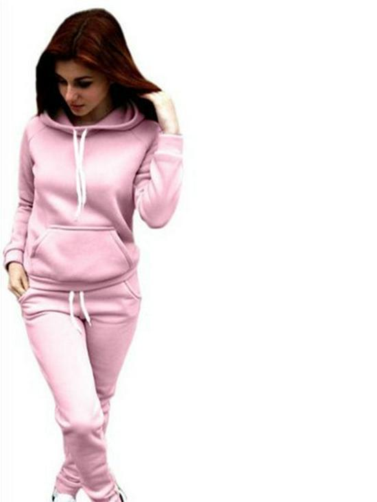 Women's European & American Casual Autumn/Winter Plus Velvet Hoodie & Sweatpants Set