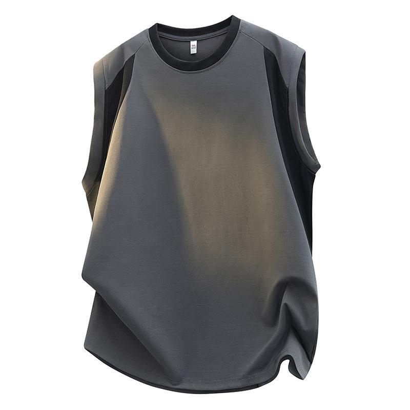 Sleeveless Round Neck Boys' Tops With Color Inserts Casual Sports Waistcoat T-shirt