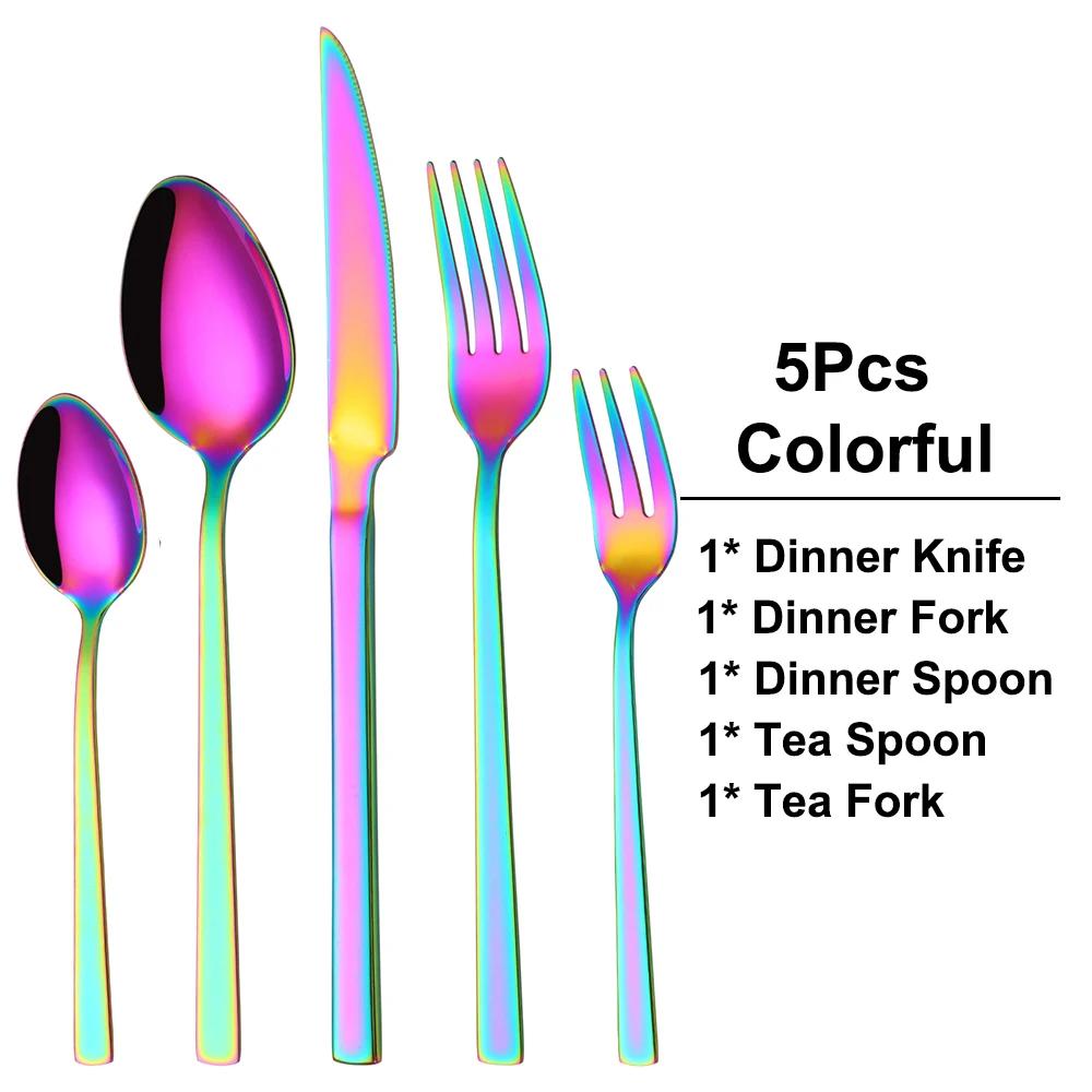 Black Cutlery Stainless Steel Western Tableware Mirror Knife Fork Spoon Dinnerware Kitchen Utensils 1/2/3/4/5 Set Flatware Plate