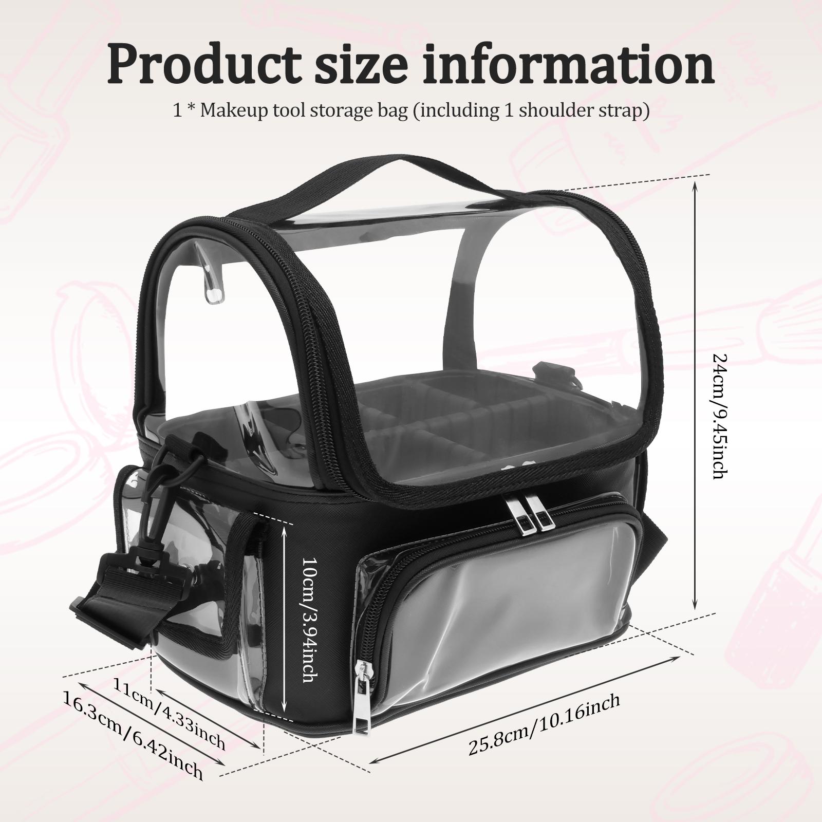 Makeup Bag PVC Transparent Makeup Brush Travel Case with Adjustable Strap & Dividers Large Capacity Portable Travel Cosmetic Bag