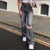 European and American Spring and Autumn Women's Denim Trousers Ripped Flared Jeans