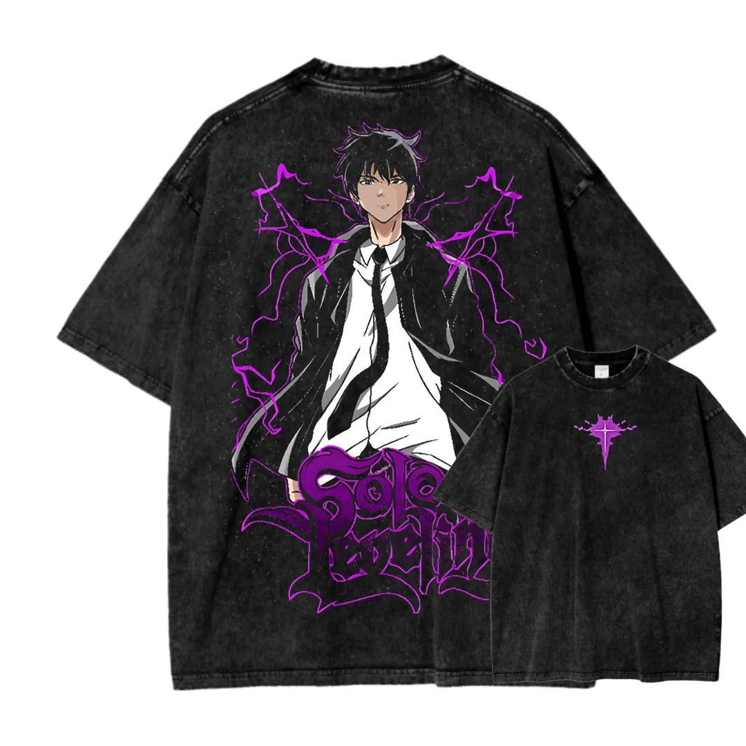 

Соло-левелинг Сон Джин-у Принтованная футболка Мужская Женская Ретро Выстиранные Футболки Хлопковая Футболка с Коротким Рукавом Одежда Харадзюку Мужская Футболка S