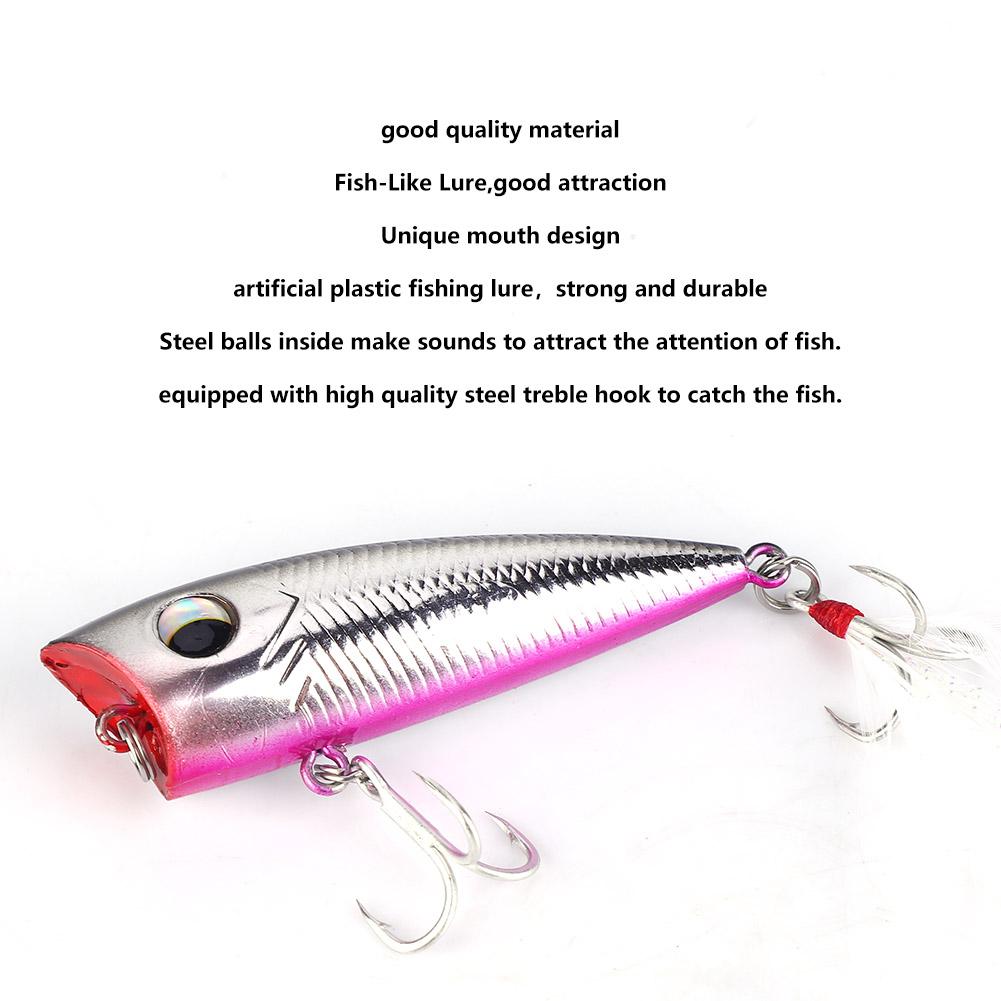 Artificial Fishing Hard Bait Treble Hook Floating Popper Fishing Lures Accessory (Silver+black)