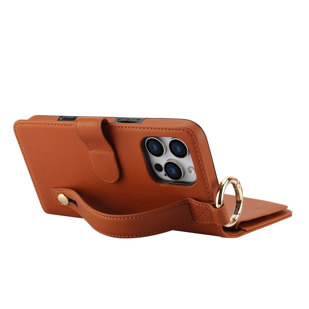 Etui Portfel Skórzany z Miejscami na Karty i Zamkiem Błyskawicznym Etui Klapka na Telefon dla IPhone 17 16 15 14 13 12 11 Pro Max Plus Promax 16e Pierścień Smycz Portmonetka