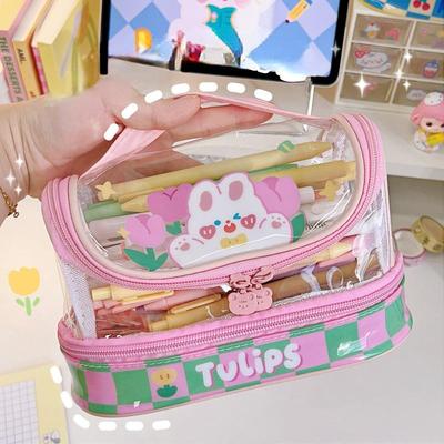 Transparent Pencil Case Cute Cartoon Lovely Animal Pencil Bag High Capacity Stationery Storage Bag Student Supplier