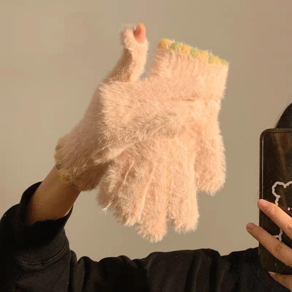 Thickened Touch Screen Gloves Warm Five Finger Gloves Korean Style Plush Gloves Winter