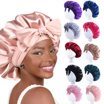 Sleeping Hat Satin Solid Wide-brimmed Beauty Headscarf Head Wrap Elastic Band Cap Hair Care Bonnet Night Hat Hair Salon Cap Tool