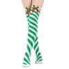 Women's Bowknot Christmas Stockings With Pom-poms Stripes Pattern Knee-high Over-the-knee Socks