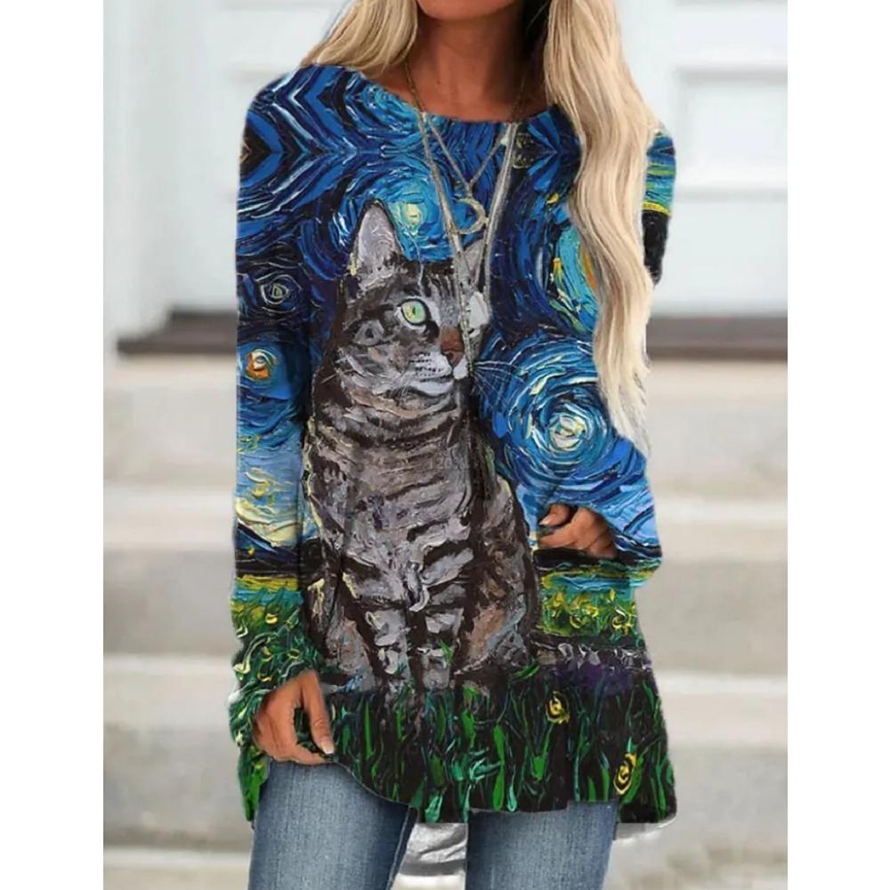 Ein 3D-gedrucktes langärmeliges T-Shirt für Damen, lässig und modisch