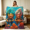 All Season Flannel Blanket with Cute Snorkeling Elderly Couple Underwater Heart Print Soft Warm Throw Blanket for Couch Sofa Bed Office Home Decor
