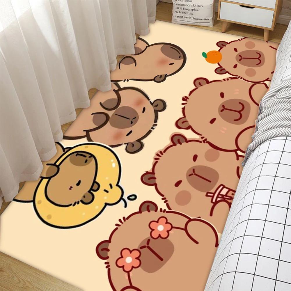 Kawaii Cartoon Capybara Design Carpet NonSlip Rug for Living Room Bedroom Home Decor Area Rug Floor  Mat Sofa Table Mat