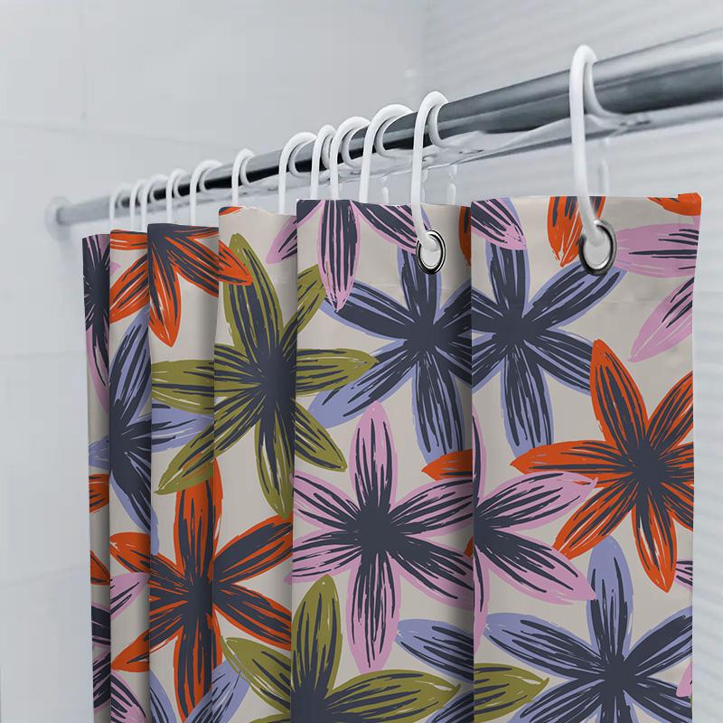 Bathroom Shower Curtain with Flower Pattern Decorative Print for Home Decoration Waterproof Fabric Available in Different Sizes