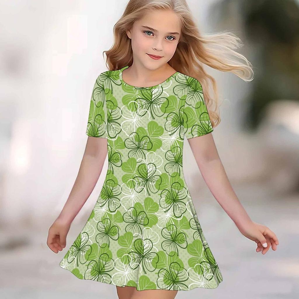 Girls 3D Print Dresses Kids Girl Party Short Sleeve Princess Dress Tank 3D Flower Print Dress