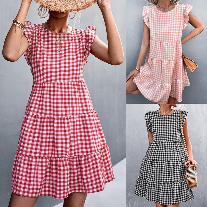 Summer New Ruffled Plaid Dress 