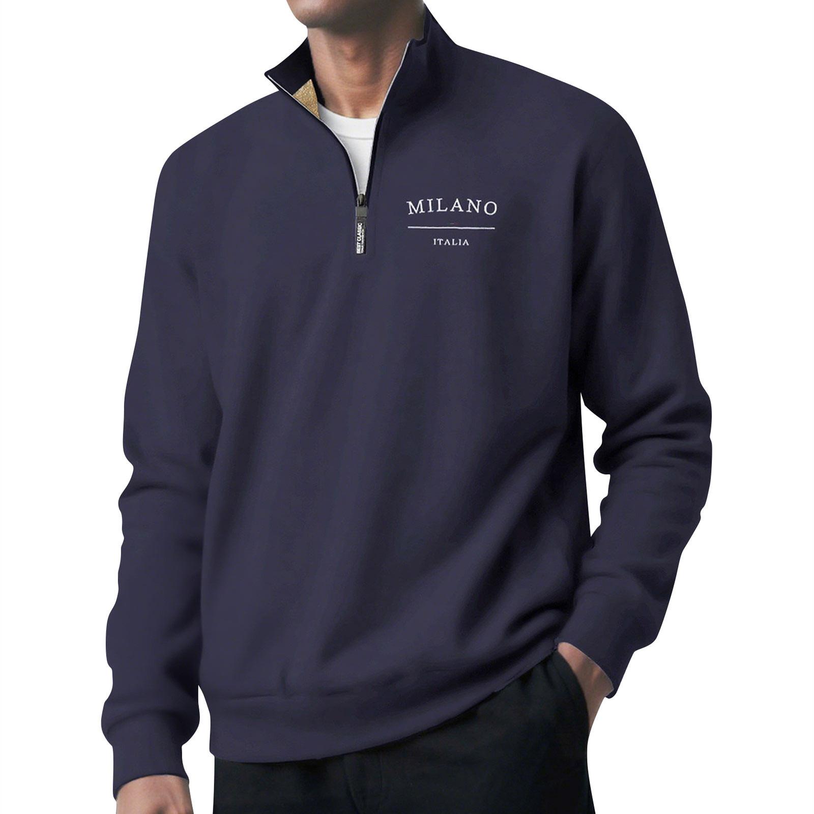 

Мужской пуловер с длинным рукавом, толстовка со стойкой, повседневного кроя, с высоким воротником, базовая рубашка из овечьей шерсти L тёмно-синий