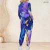 Women Plus Size Printed Nurse Scrub Set V Neck Long Sleeve Top And Pants With Pockets