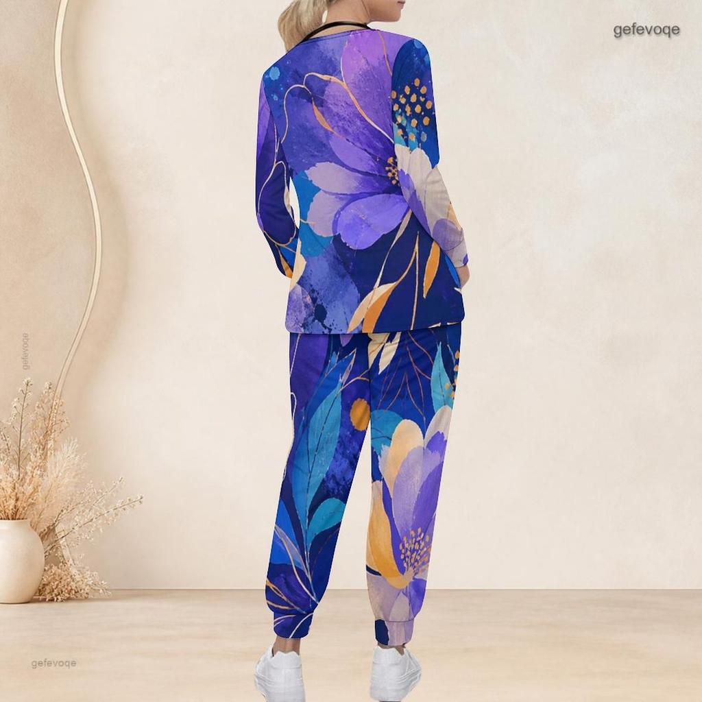 Women Plus Size Printed Nurse Scrub Set V Neck Long Sleeve Top And Pants With Pockets