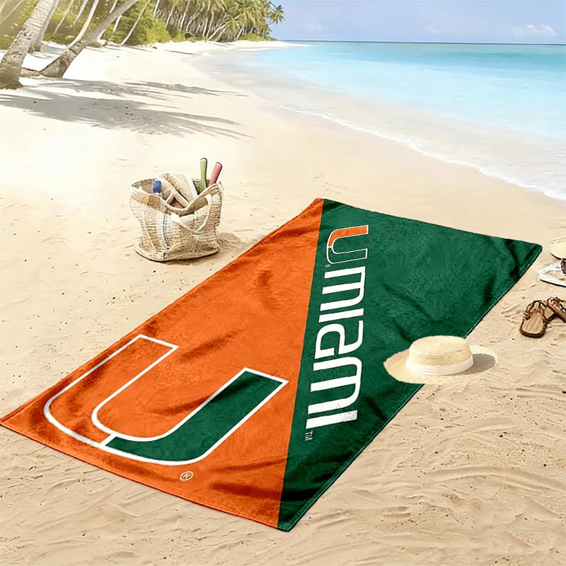 Miami Hurricanes Logo Print Beach Towel, Large Soft Quick Dry Towel for Beach Camping Swimming