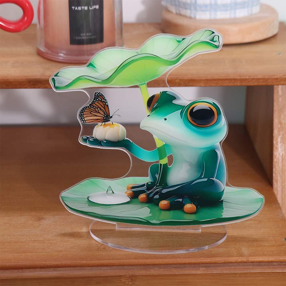 Acrylic 2D Flat Frog Ornament Waterproof Frog Desktop Decoration Small Frog Sign  Home Office Decor
