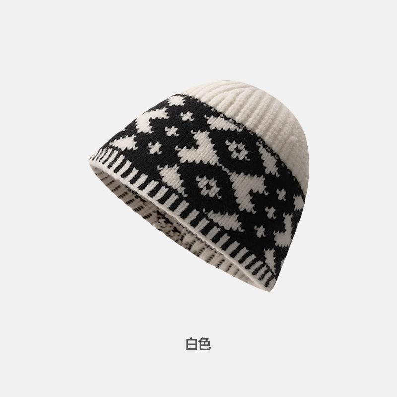 

Retro rhombus plaid wool hat women s autumn and winter niche design sense knitted hat warm and cold-proof bag head cold hat M（56-58cm）