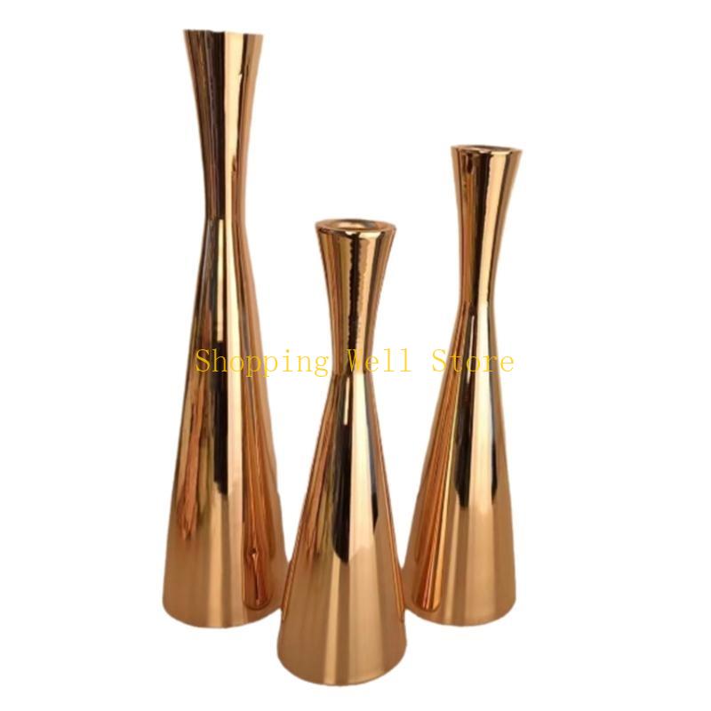 KX4B 3PCS Contemporary Waist Stands Metal Taper Candlestick Holders Set