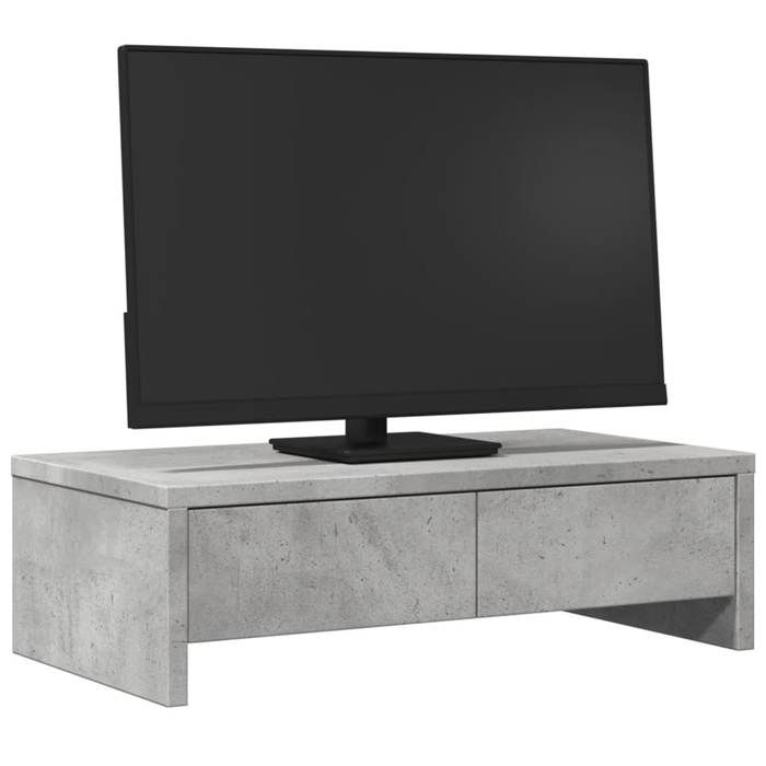 VidaXL Support de moniteur avec tiroirs gris béton bois d'ingénierie, support d'écran, étagère de moniteur, base de moniteur 854664