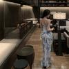 Seaside Photo Printed Long Dress Feeling Slim and Long Vacation Tube Top Suspender Dress Summer