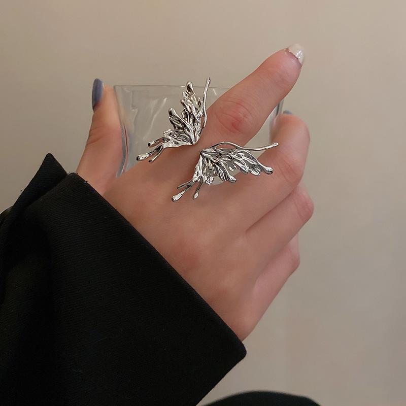 Geometric Zircon Metal Open Ring - Elegant High-End Cold Style Jewelry for Women