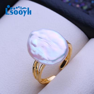 Natural Freshwater Big Baroque Pearl Rings For Women Gold Color Simple Office Ring Birthday Gifts