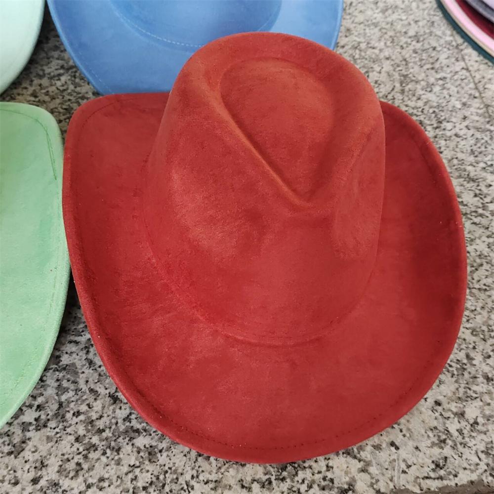 New Blue Suede Hat 7.5Cm Western Cowboy Women'S Fedora Hat Men'S Church Jazz Hat Fashion Travel Party Hat Denim Hat