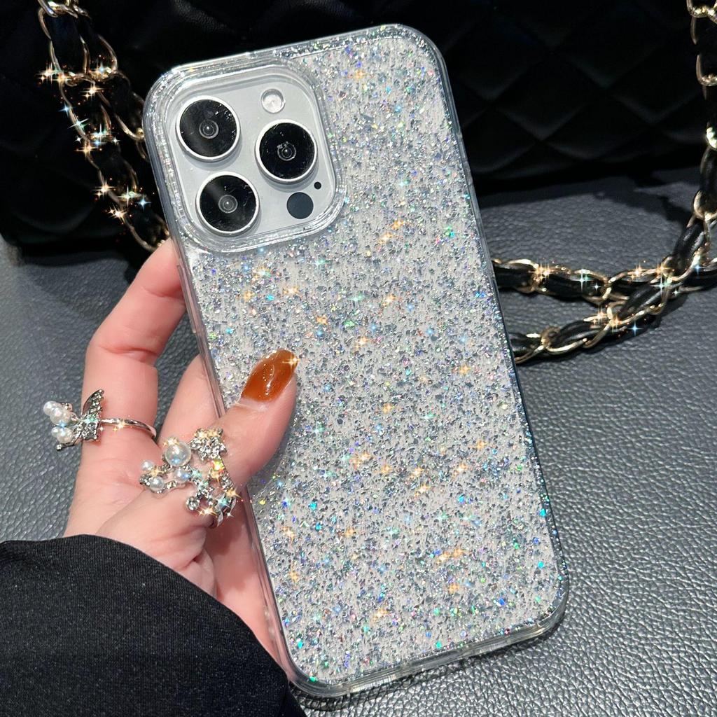 Large Glitter Flakes Phone Case for iPhone 11/14/15/17 Pro Max - Cute & Simple Design