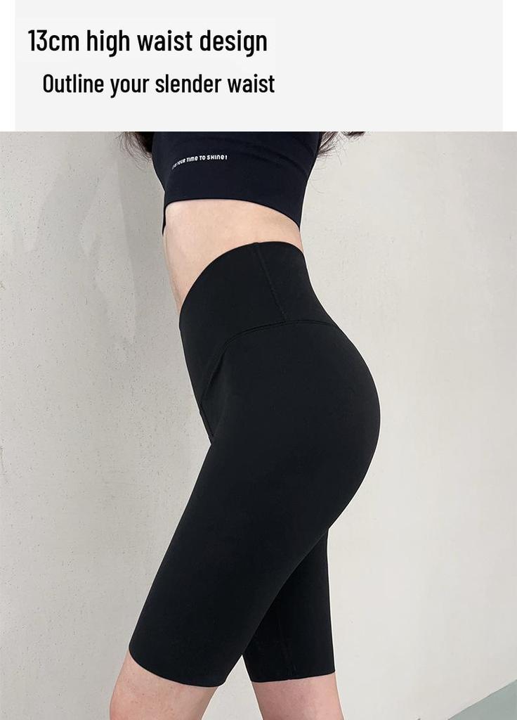 Shark Women's High Waist Gray Yoga Shorts - Spring/Summer Hip-Lifting Base Layer for Fitness
