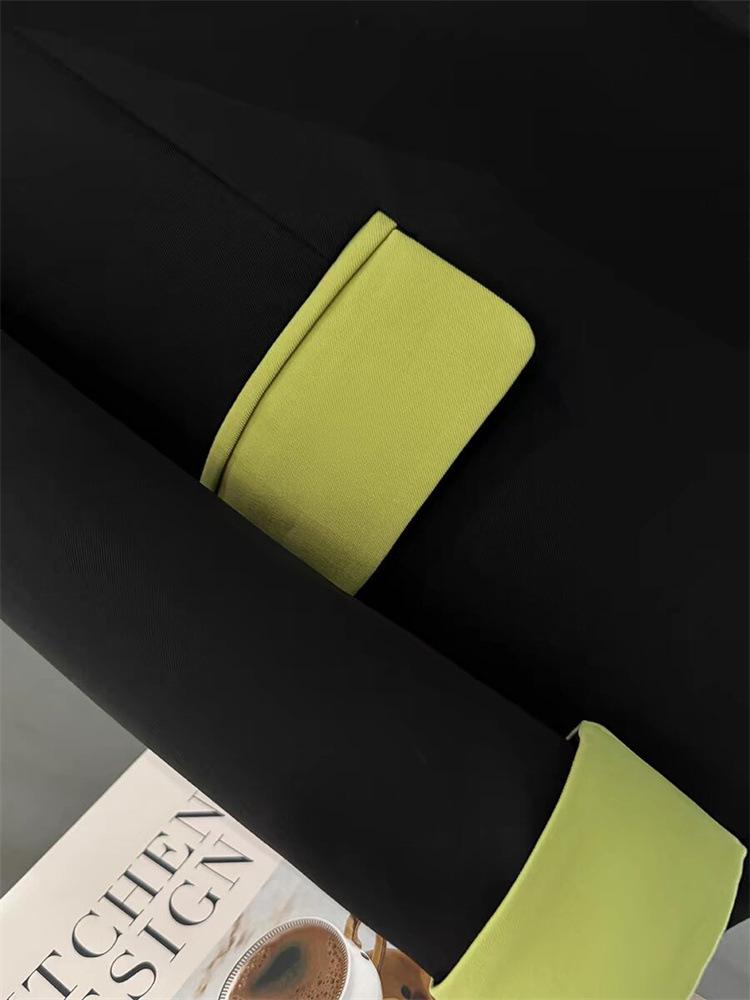 Dámské černé barevně blokované patchworkové sako - 2025 Nový stylový lehký luxusní oblek