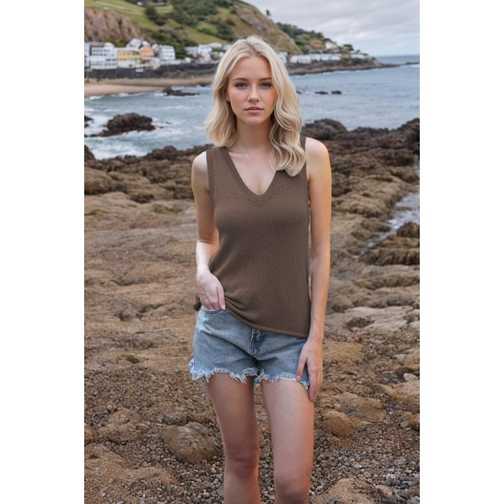 Summer Women's V-Neck Solid Colour Backless Knit Tie Small Tank Top