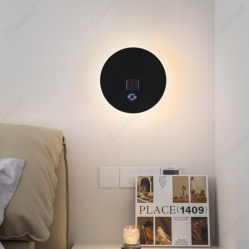 Simple LED Touch Dimming US Plug Wall Light USB Charging Port Bedroom Bedside Lamp Living Room Corridor Decorative Wall Light