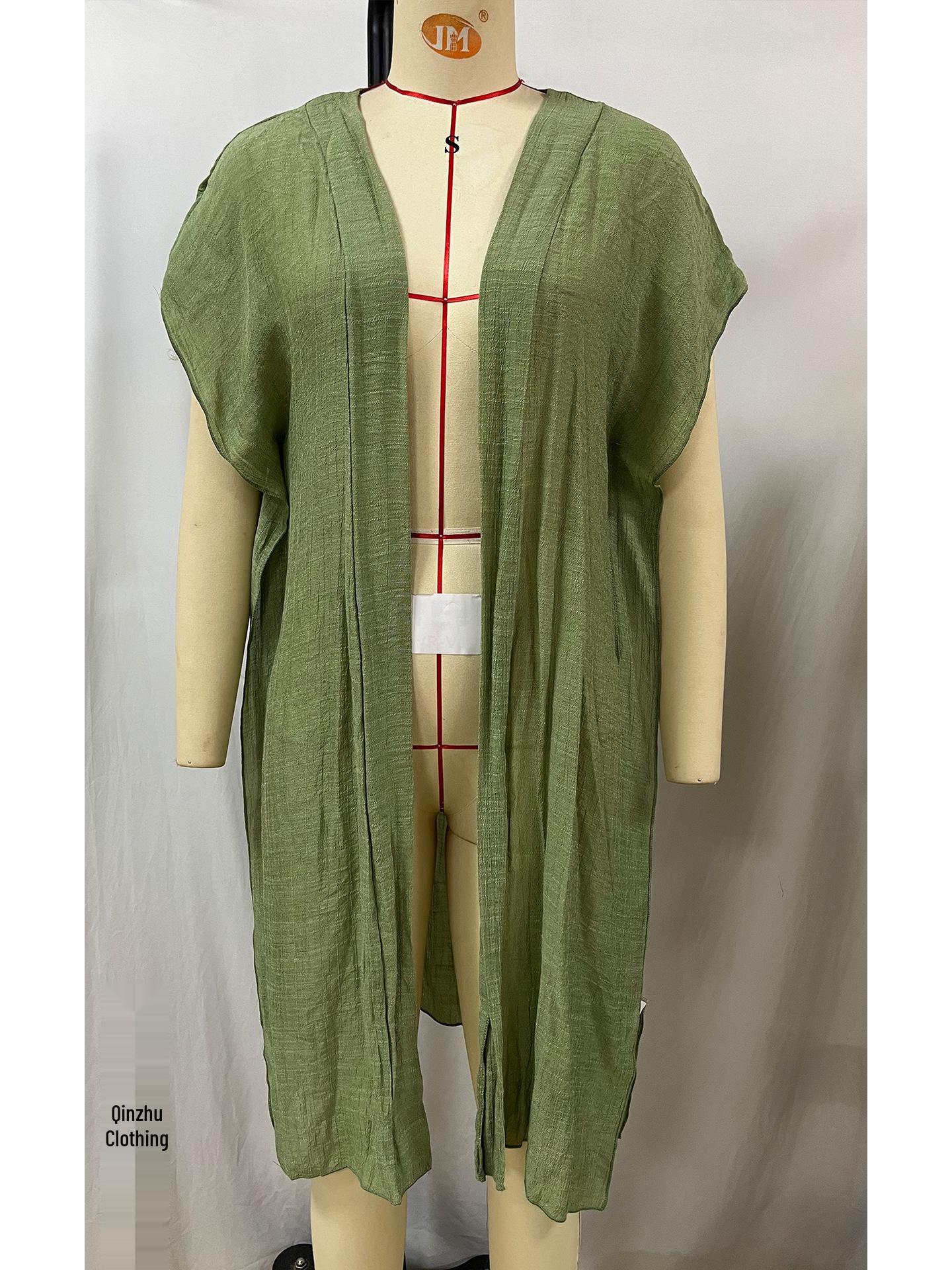 

Кардиган-накидка для пляжа из бамбукового хлопка - Свободная верхняя одежда для защиты от солнца One Size зелёный