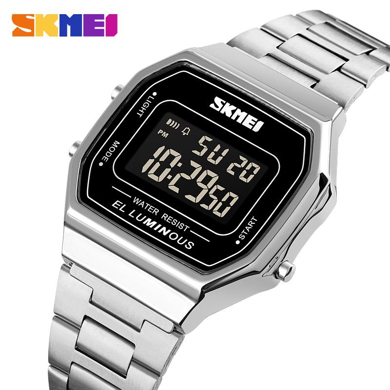 SKMEI 1647 Men Reloj Hombre Retro LED Digital Male Watches Casual Simple Mens Wristwatches Stainless Steel Band Waterproof Watch