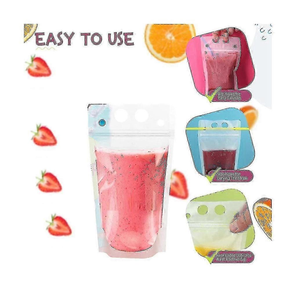 100pcs 16oz Resealable Drink Pouches with Straws for Adults