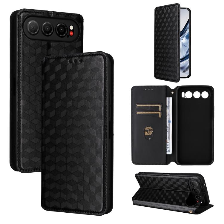 Cubic Grid Texture Flip Leather Phone Case