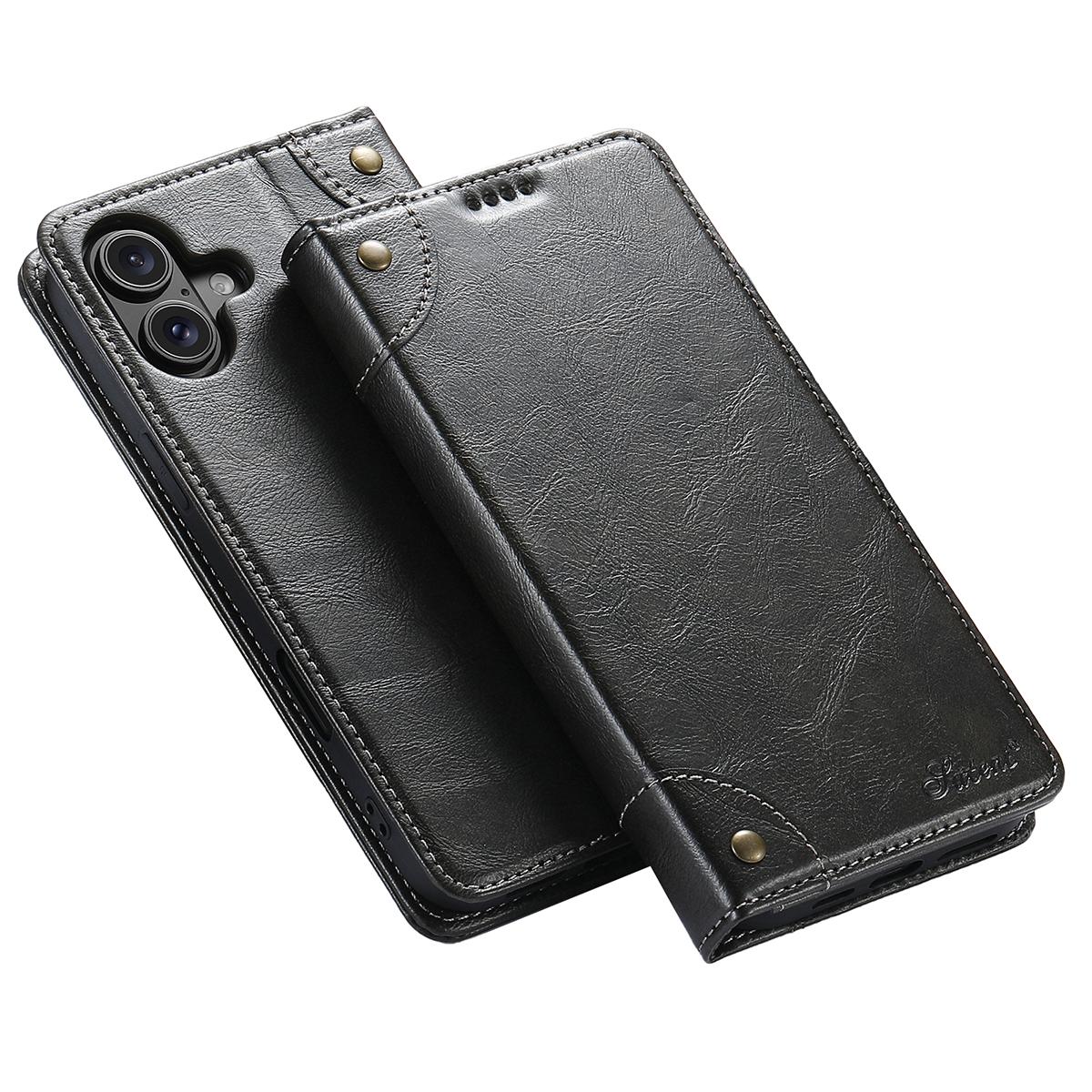 SUTENI For iPhone 16 Plus Case PU Leather Stand Wallet Phone Cover C