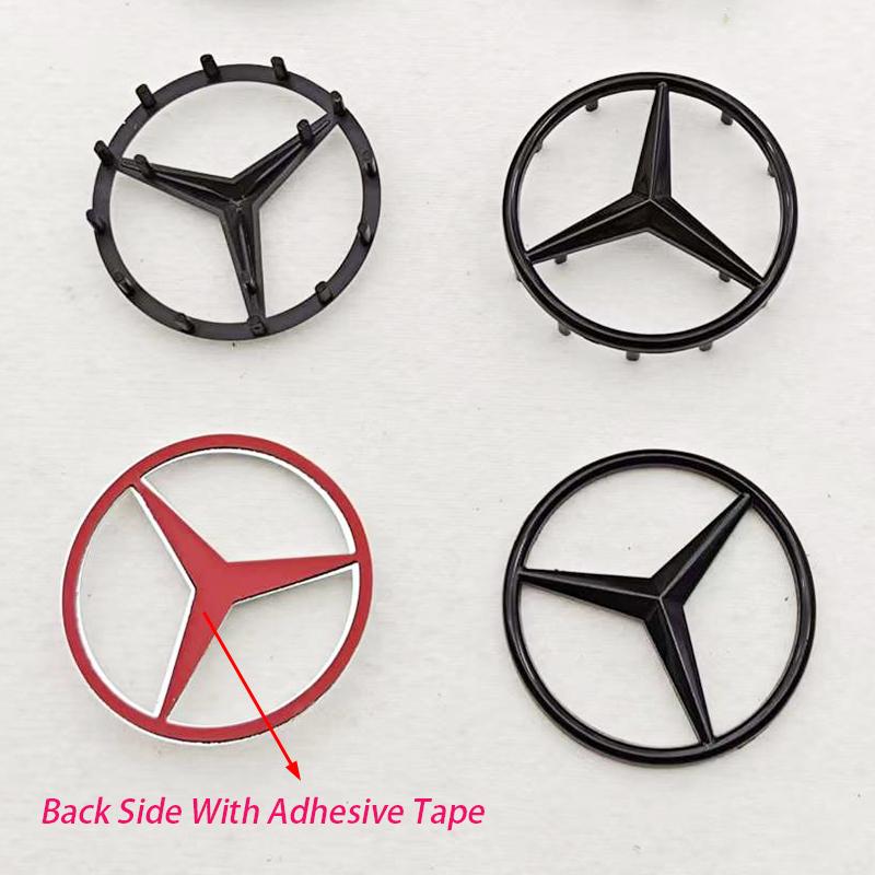 52mm 58mm ABS Chrome Black Star Logo Mercedes Steering Wheel Logo Sticker For Mercedes Benz C E S Class W204 Emblem Accessories
