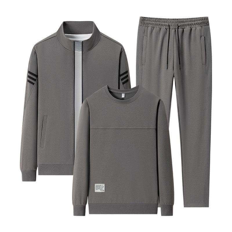 

Мужской спортивно-повседневный комплект большого размера, куртка из трех частей, толстовка с длинным рукавом, длинные брюки, минималистичный комплект для мужчин XXXL серый