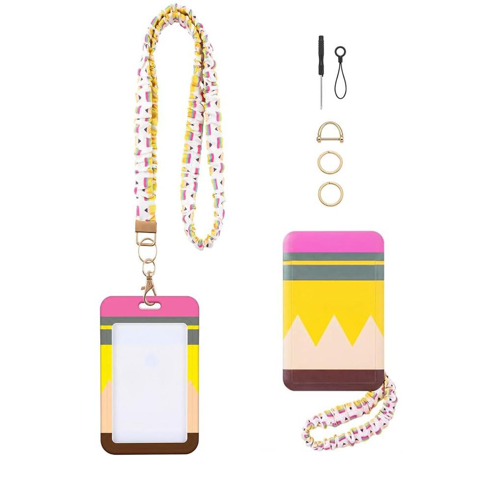 1 Set Safety Breakaway Buckle ID Badge Lanyard Stretchy Scrunchie Style Waterproof ID Card Holders Retractable Lanyard Set