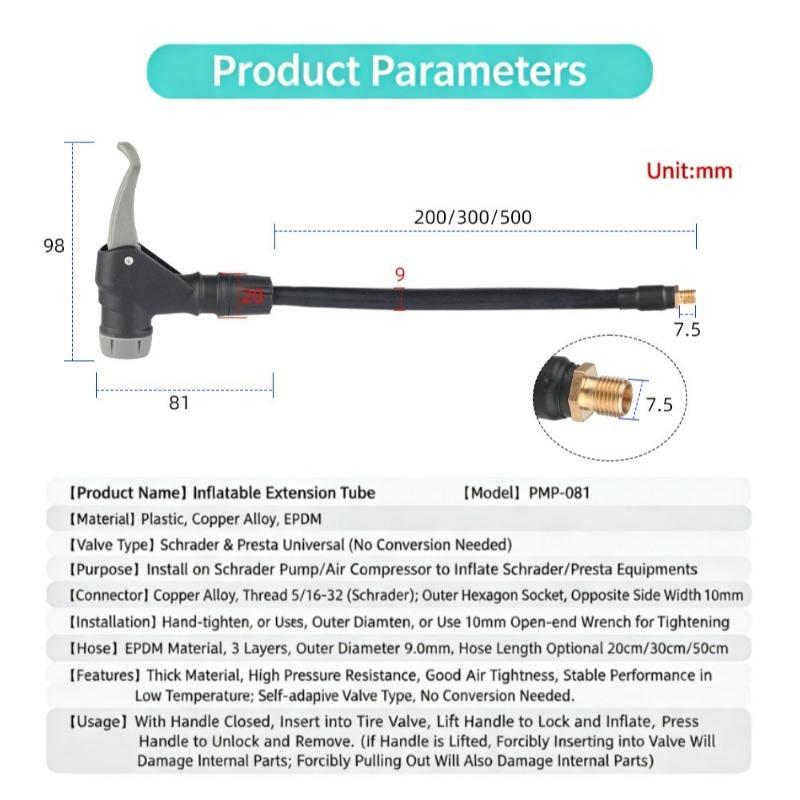 Inflatable Extension Tube Adapter for Schrade and Presta Valve Mountain Road Bike Pump Hose Conversion Head