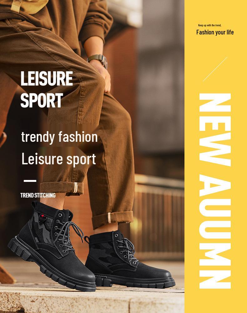 2025 Men's British Style Yellow High-Top Winter Work Boots with Thick Sole