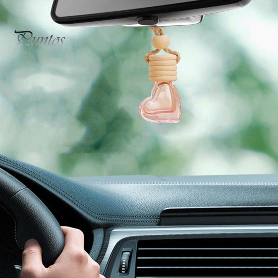 Clear Glass Perfume Bottle 6ML Car Refillable Decoration Colorful Love Heart Shape Wood Lid Aromatherapy Essential Oil Empty Hanging Pendant Mini Air